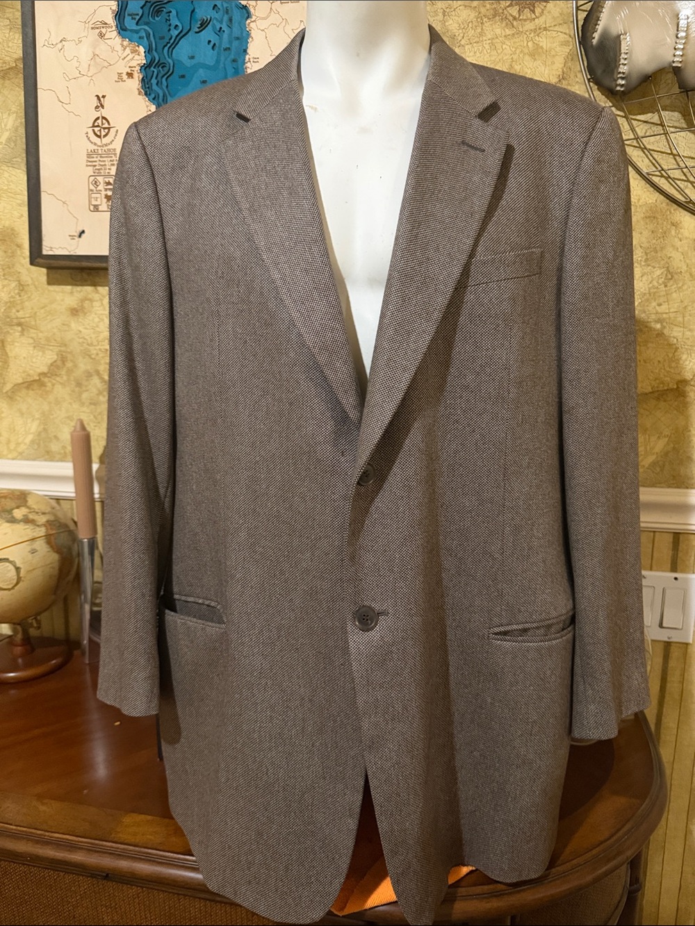 Armani Collezioni Brown silk and Cashmere Herringbone Sport Coat Blazer 46L
